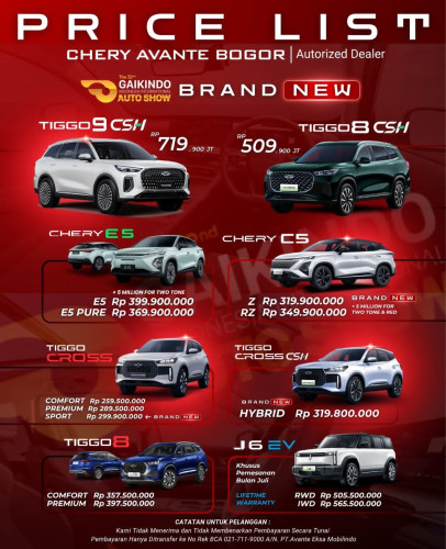 Pricelist Harga Chery pagedangan 2025